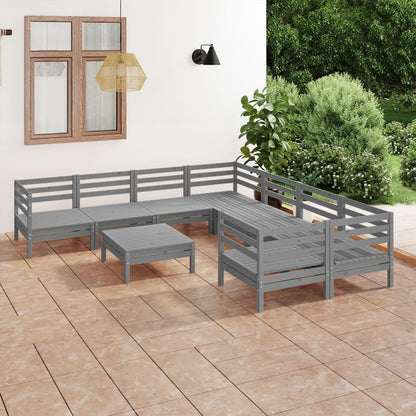 9 pcs conjunto lounge de jardim pinho maciço cinzento