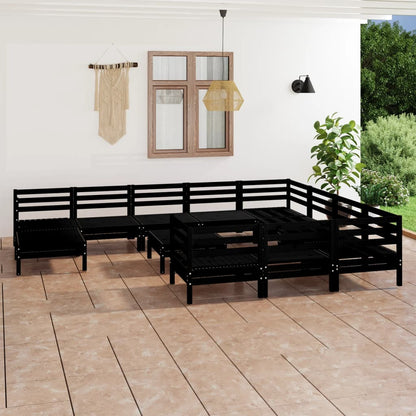 12 pcs conjunto lounge de jardim pinho maciço preto