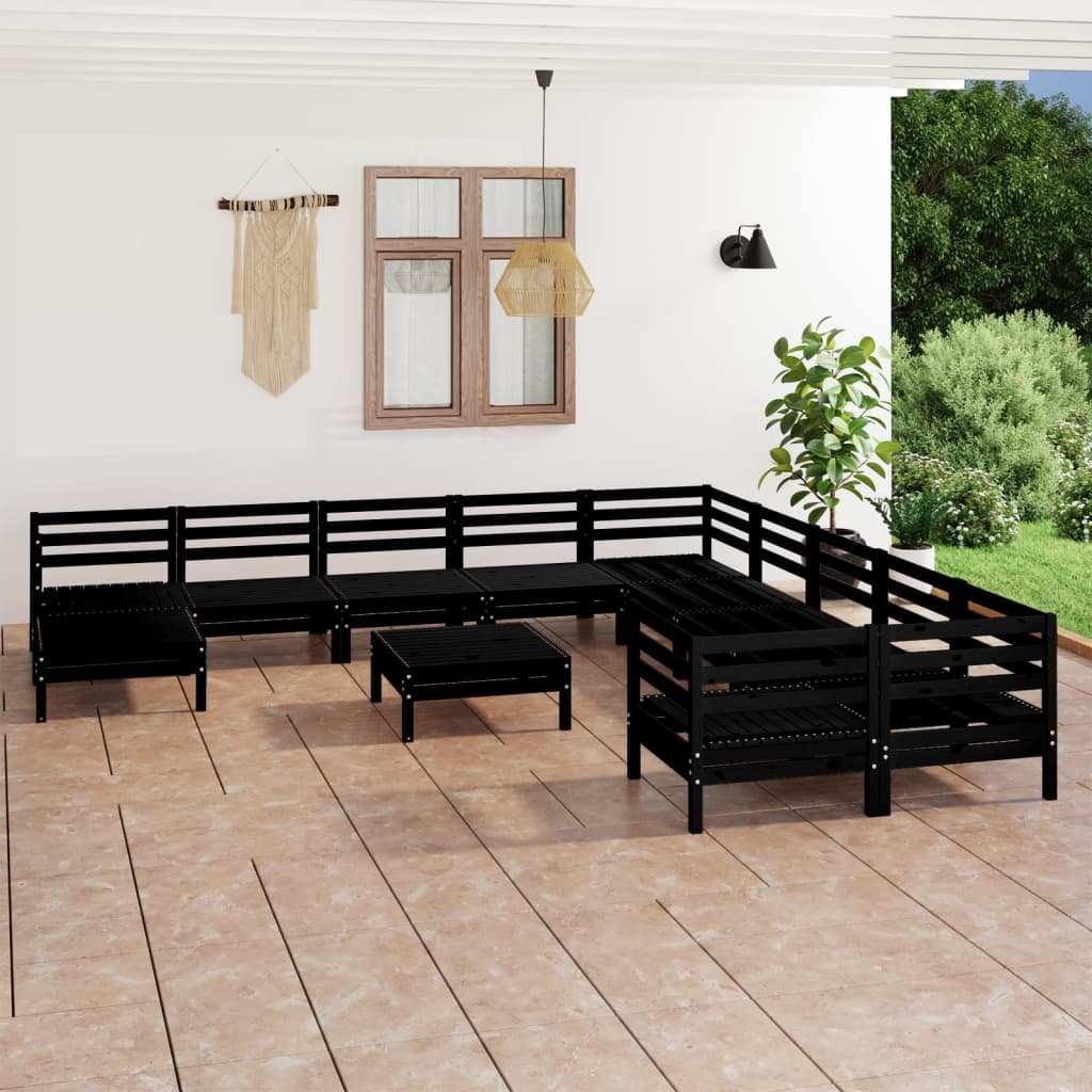 12 pcs conjunto lounge de jardim pinho maciço preto