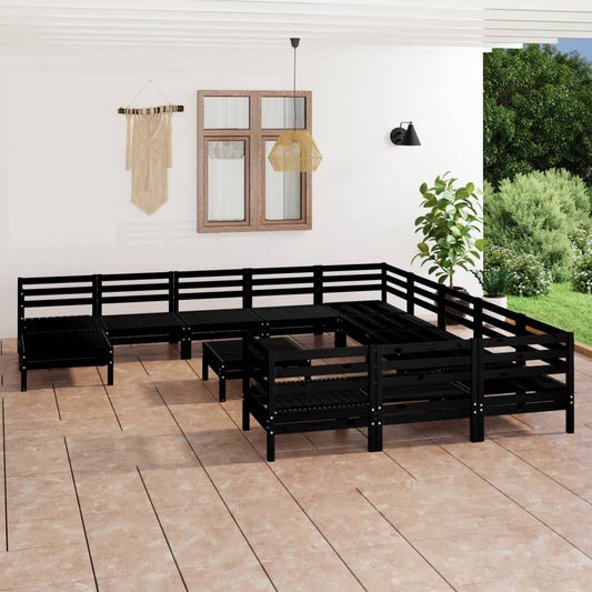 13 pcs conjunto lounge de jardim pinho maciço preto