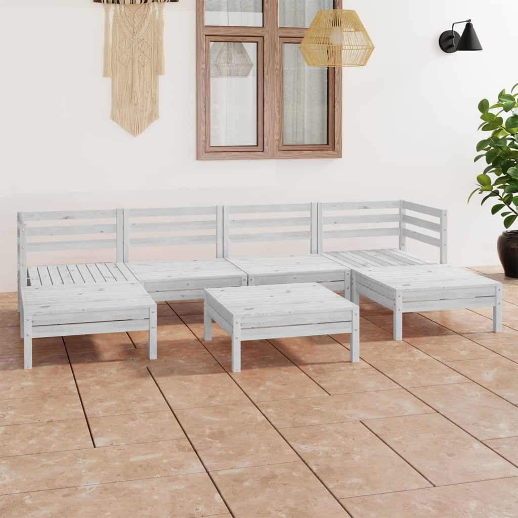 7 pcs conjunto lounge de jardim pinho maciço branco