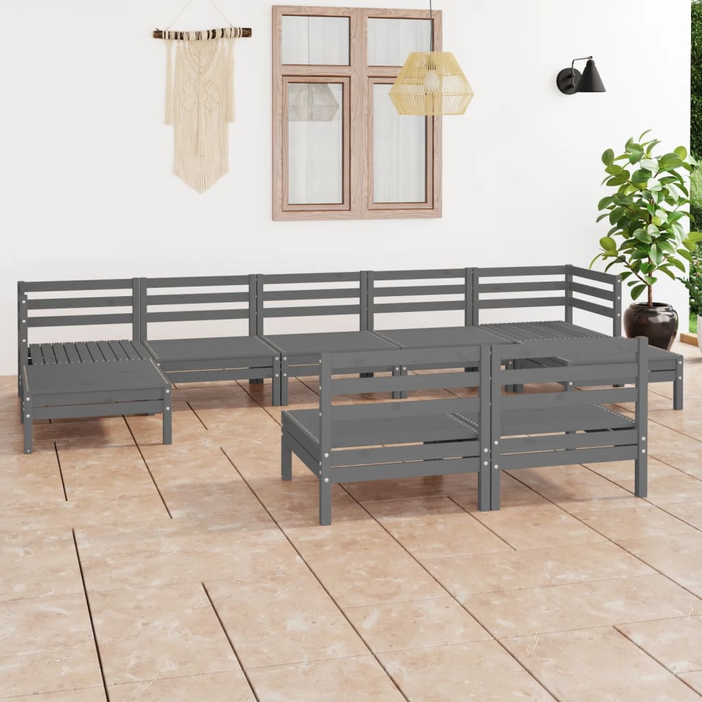 9 pcs conjunto lounge de jardim pinho maciço cinzento