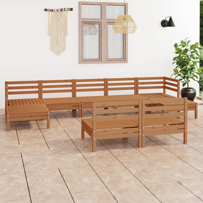 9 pcs conjunto lounge de jardim pinho maciço castanho mel