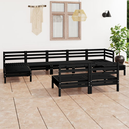 9 pcs conjunto lounge de jardim pinho maciço preto