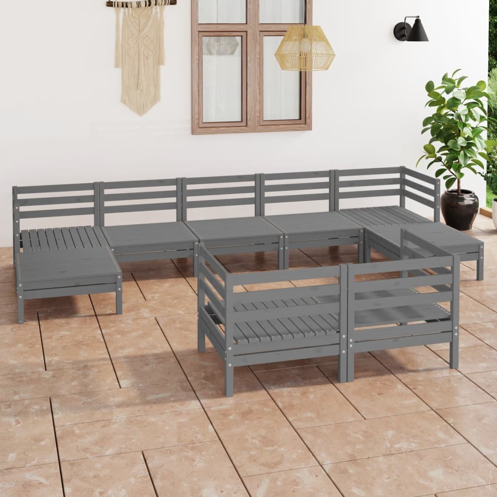 9 pcs conjunto lounge de jardim pinho maciço cinzento