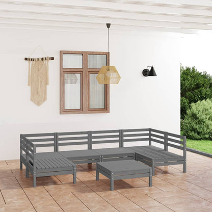 7 pcs conjunto lounge de jardim pinho maciço cinzento