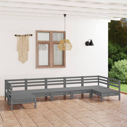 7 pcs conjunto lounge de jardim pinho maciço cinzento