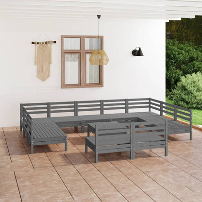 12 pcs conjunto lounge de jardim pinho maciço cinza