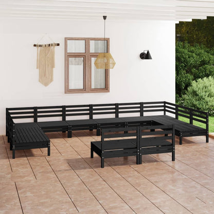 12 pcs conjunto lounge de jardim pinho maciço preto