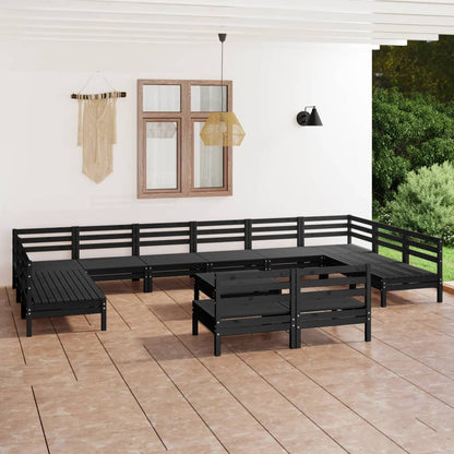 13 pcs conjunto lounge de jardim pinho maciço preto