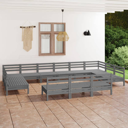 13 pcs conjunto lounge de jardim pinho maciço cinza