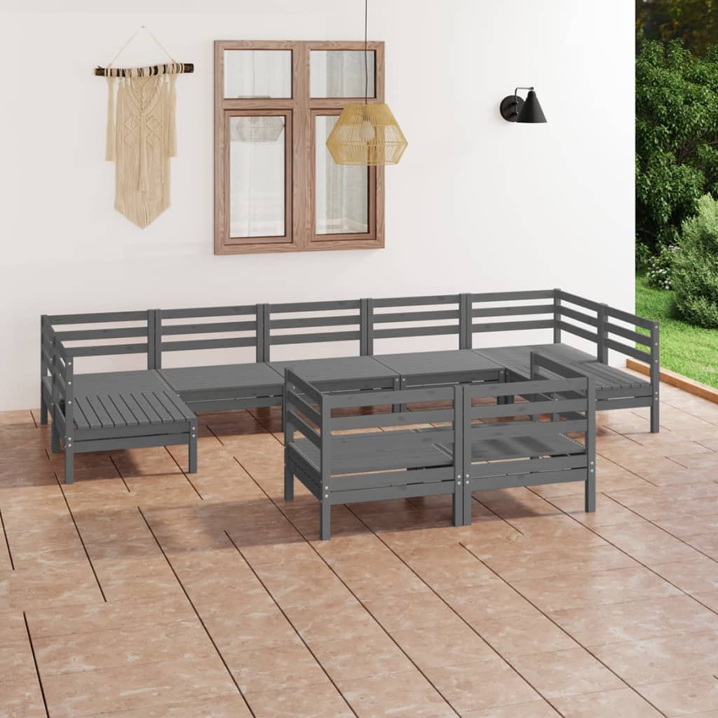 9 pcs conjunto lounge de jardim pinho maciço cinzento