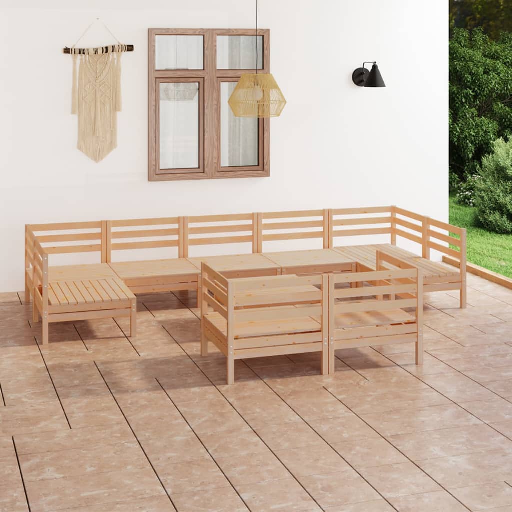 10 pcs conjunto lounge de jardim pinho maciço