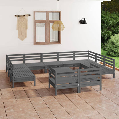 12 pcs conjunto lounge de jardim pinho maciço cinza