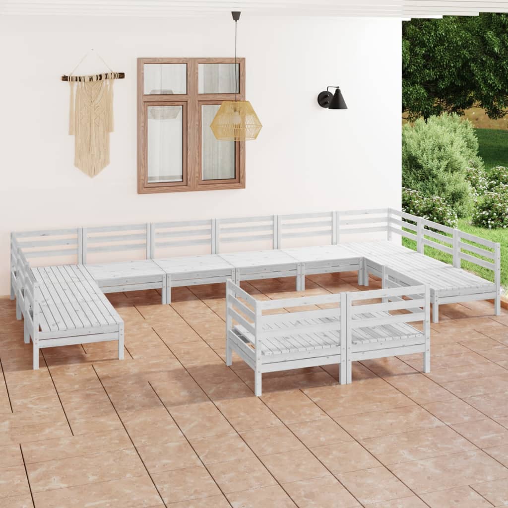 12 pcs conjunto lounge de jardim pinho maciço branco