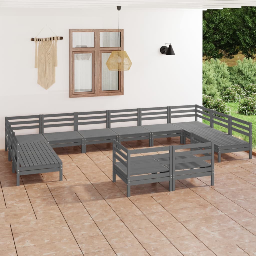 12 pcs conjunto lounge de jardim pinho maciço cinza