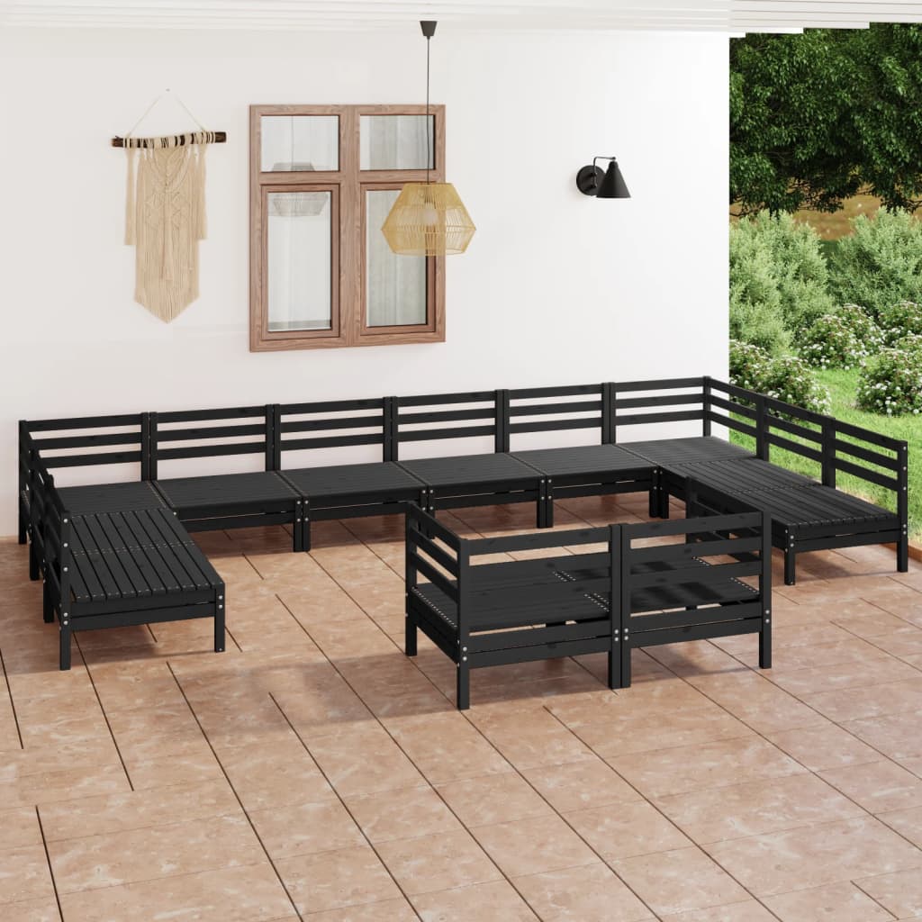 12 pcs conjunto lounge de jardim pinho maciço preto