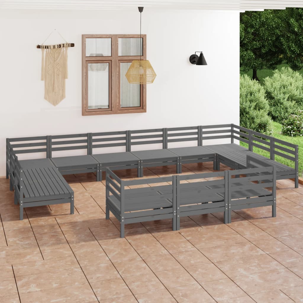 13 pcs conjunto lounge de jardim pinho maciço cinza