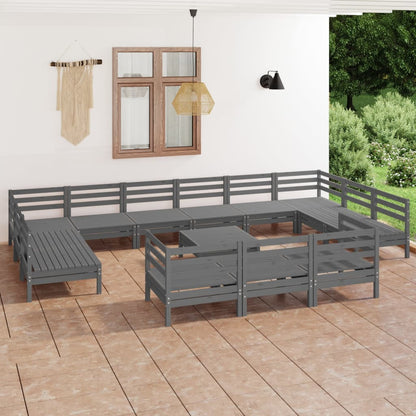 14 pcs conjunto lounge de jardim pinho maciço cinza