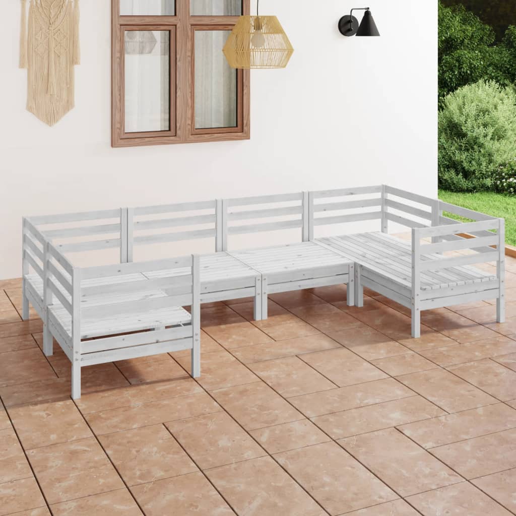 6 pcs conjunto lounge de jardim pinho maciço branco