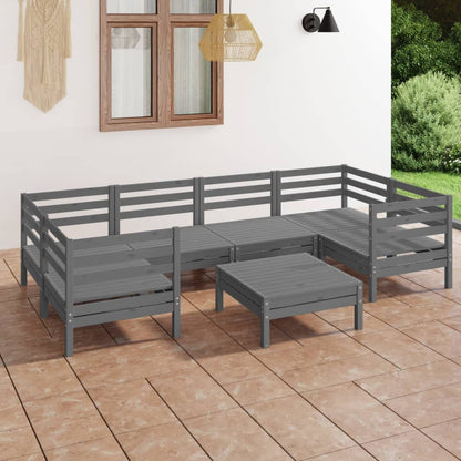 7 pcs conjunto lounge de jardim pinho maciço cinza