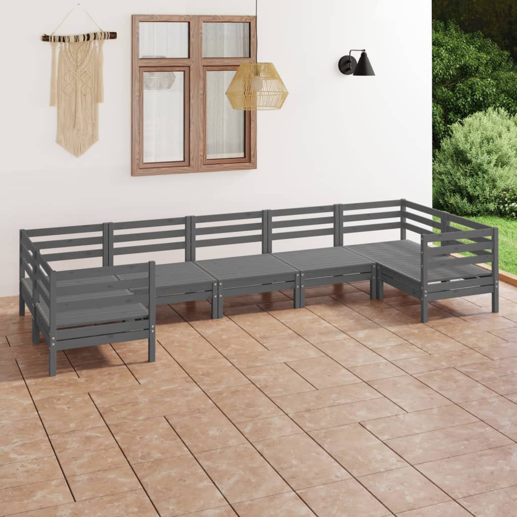 7 pcs conjunto lounge de jardim pinho maciço cinza