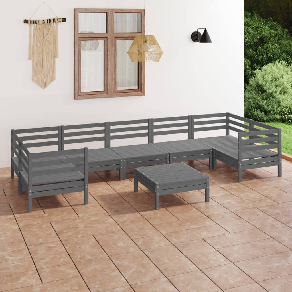 8 pcs conjunto lounge de jardim pinho maciço cinza