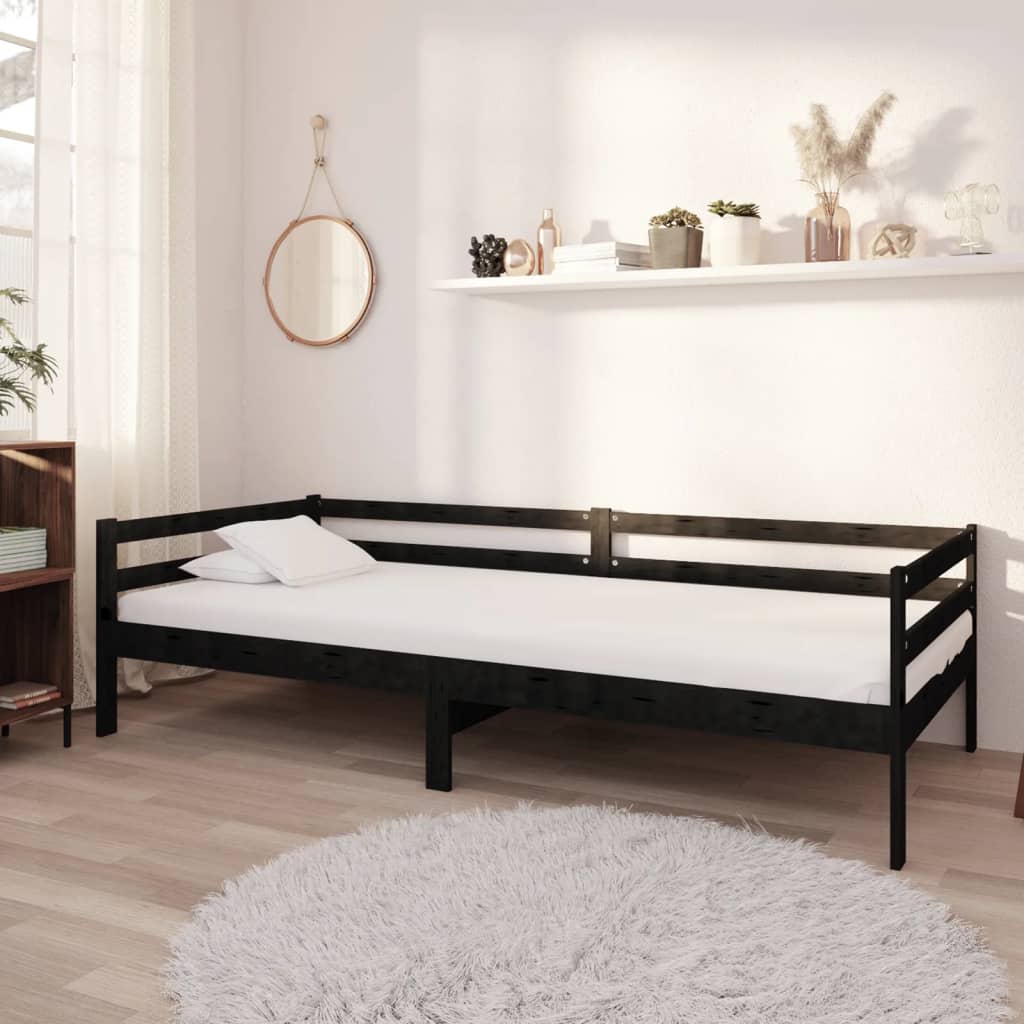 Sofá-cama com colchão 90x200 cm pinho maciço preto