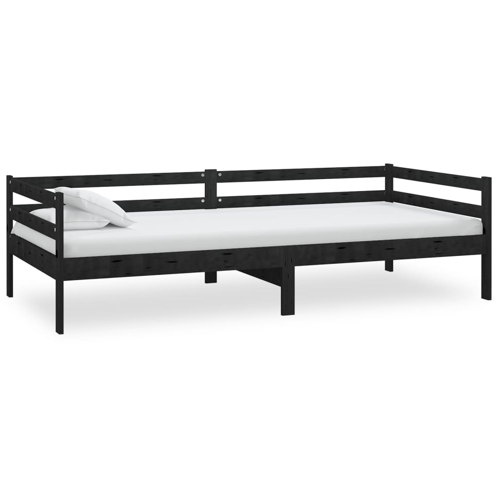 Sofá-cama com colchão 90x200 cm pinho maciço preto