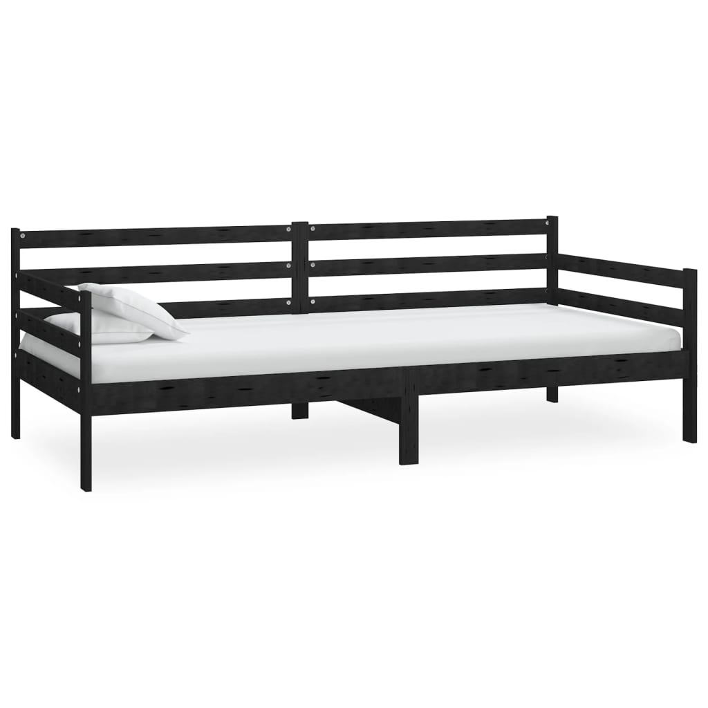 Sofá-cama com colchão 90x200 cm pinho maciço preto