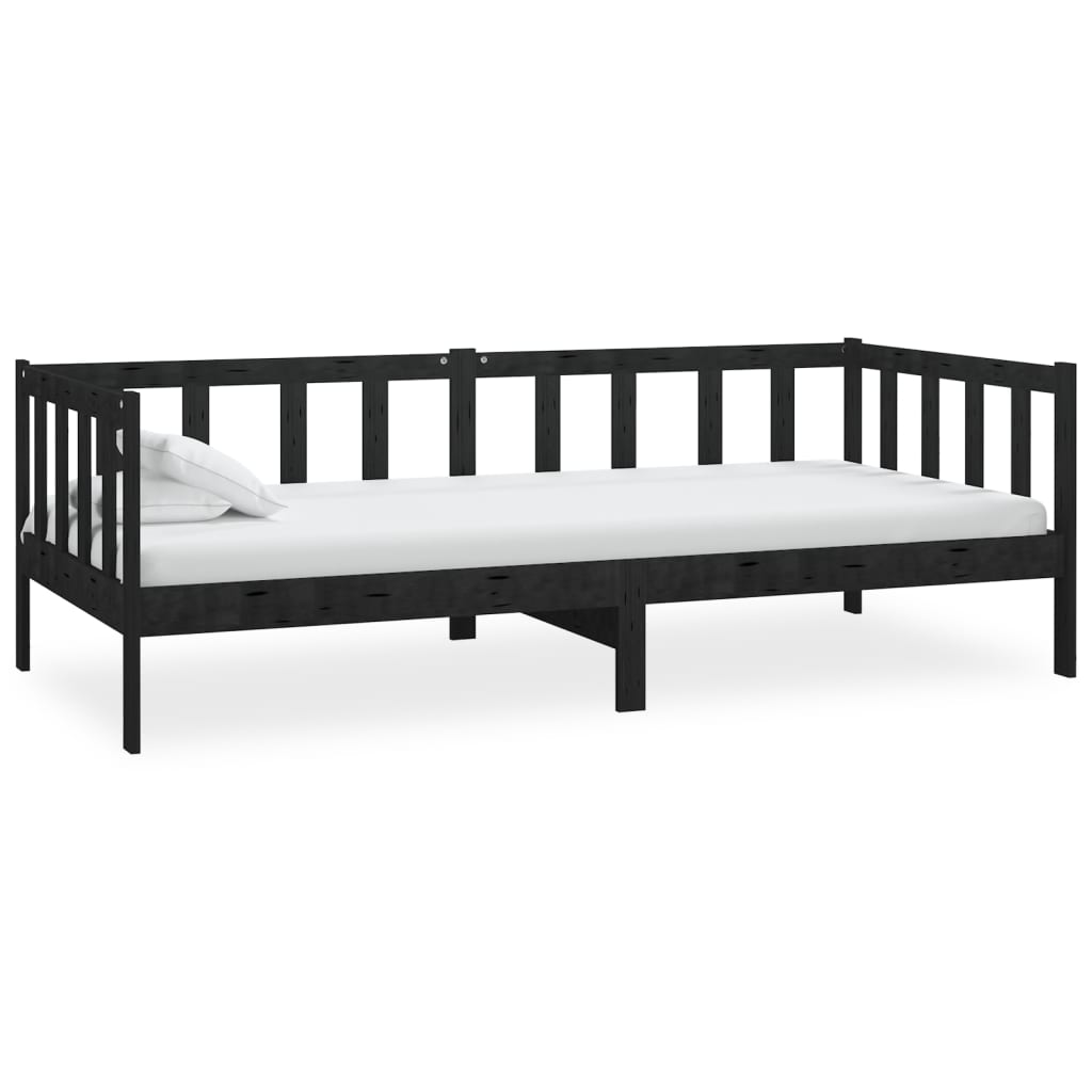 Sofá-cama com colchão 90x200 cm pinho maciço preto