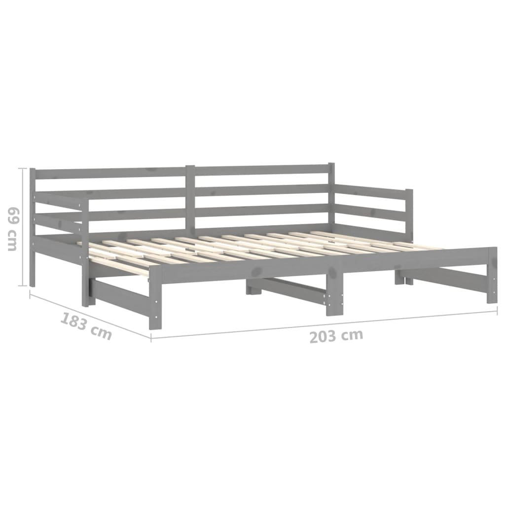 Estrutura sofá-cama de puxar 2x(90x200) cm pinho maciço cinza