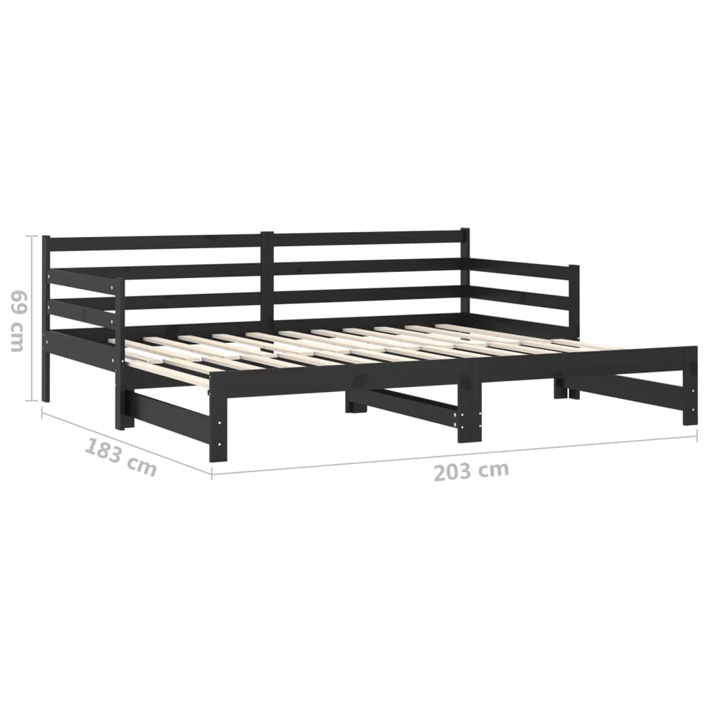 Estrutura sofá-cama de puxar 2x(90x200) cm pinho maciço preto