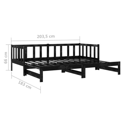 Estrutura sofá-cama de puxar 2x(90x200) cm pinho maciço preto