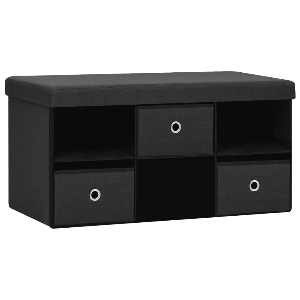 Banco de arrumação dobrável 76x38x38 cm linho falso preto