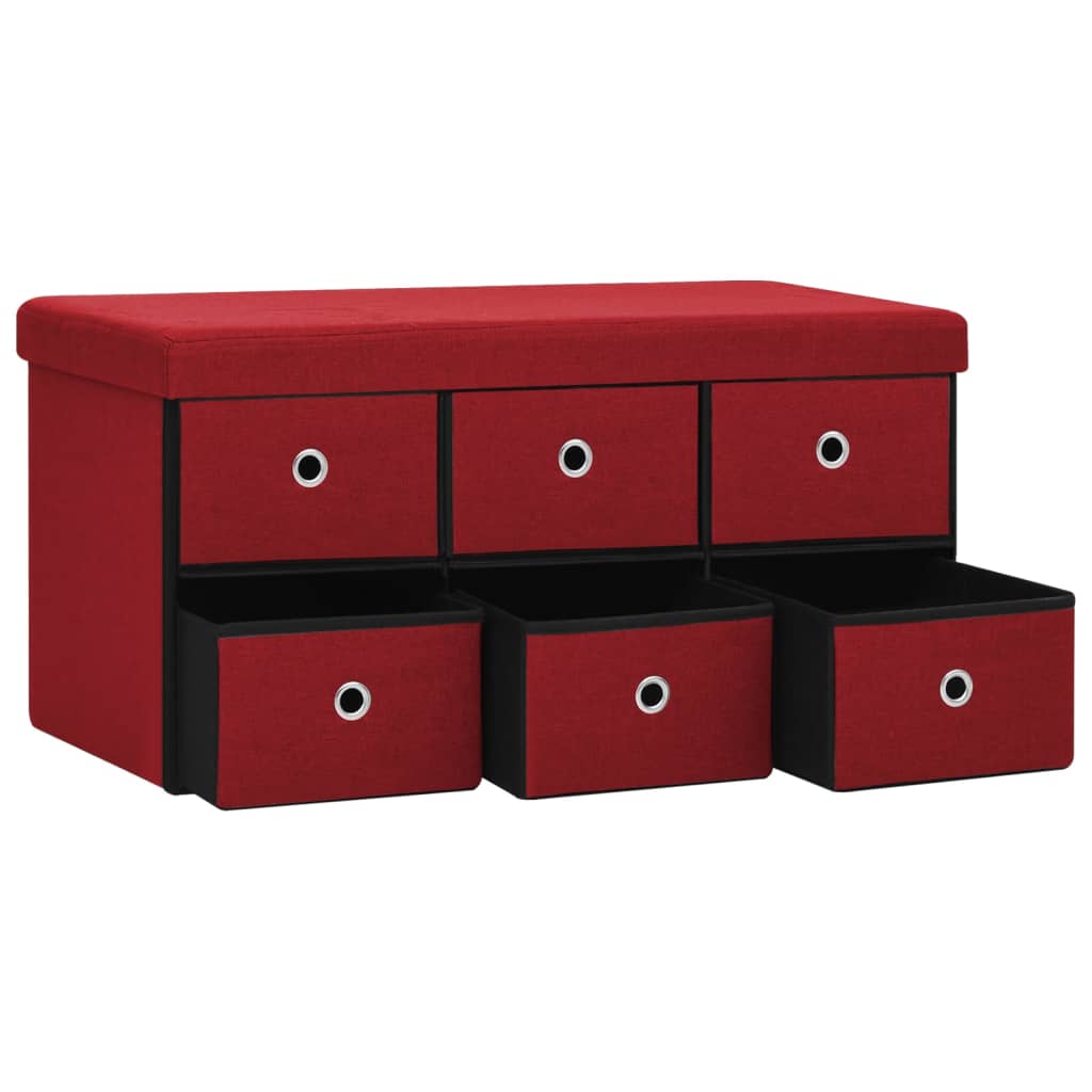 Banco arrumação dobrável 76x38x38 cm linho falso vermelho-tinto