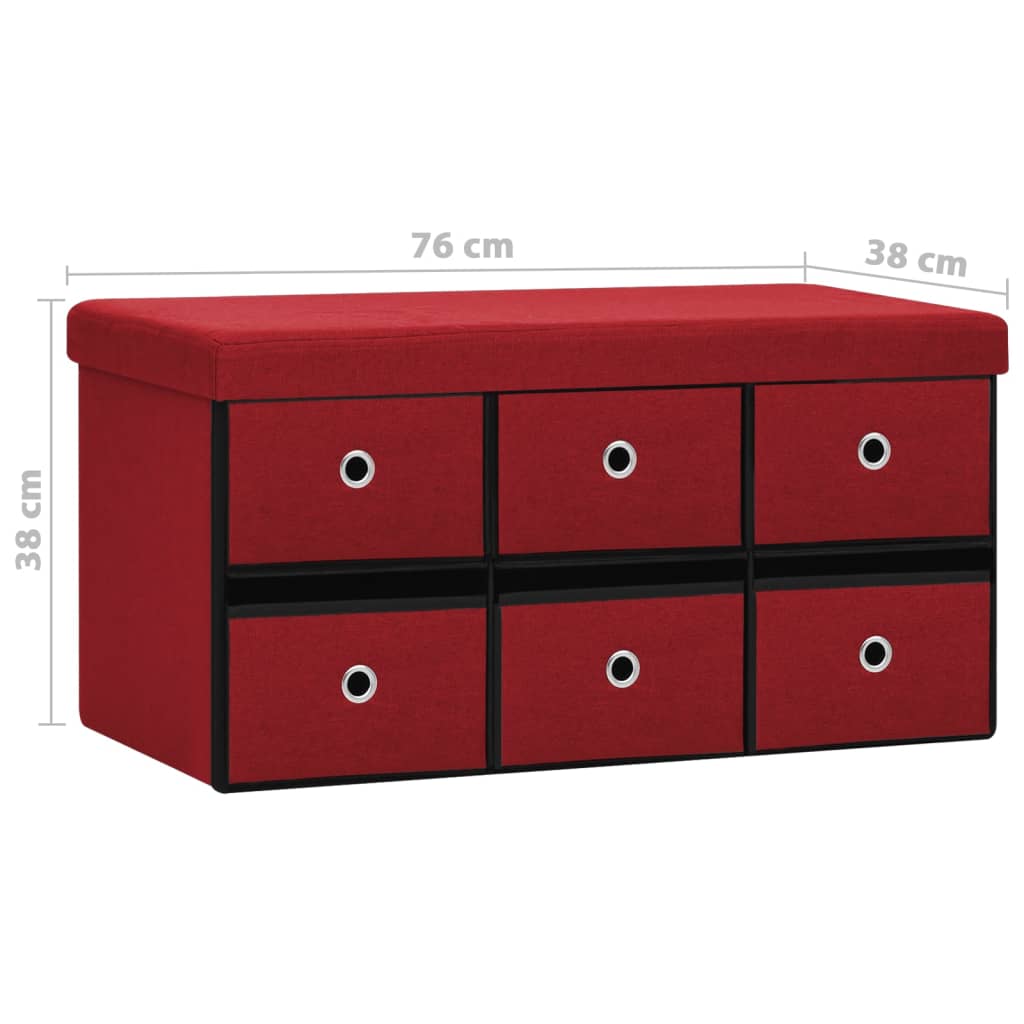 Banco arrumação dobrável 76x38x38 cm linho falso vermelho-tinto