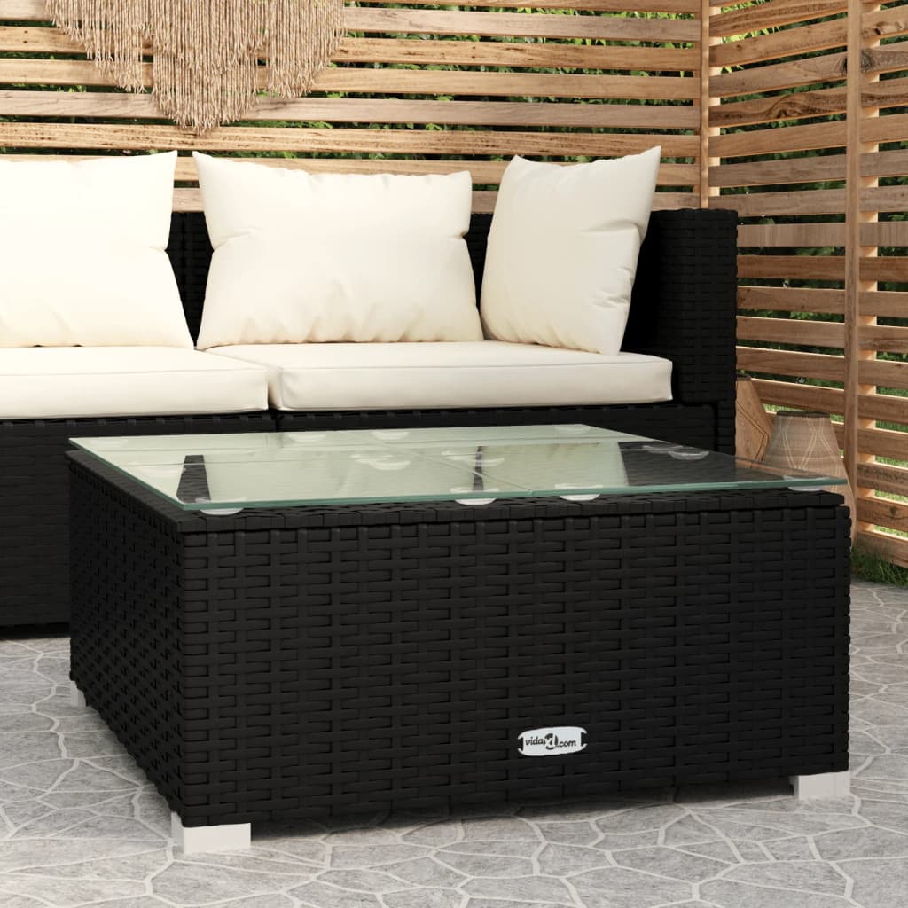 Mesa de centro para jardim 60x60x30 cm vidro e vime PE preto