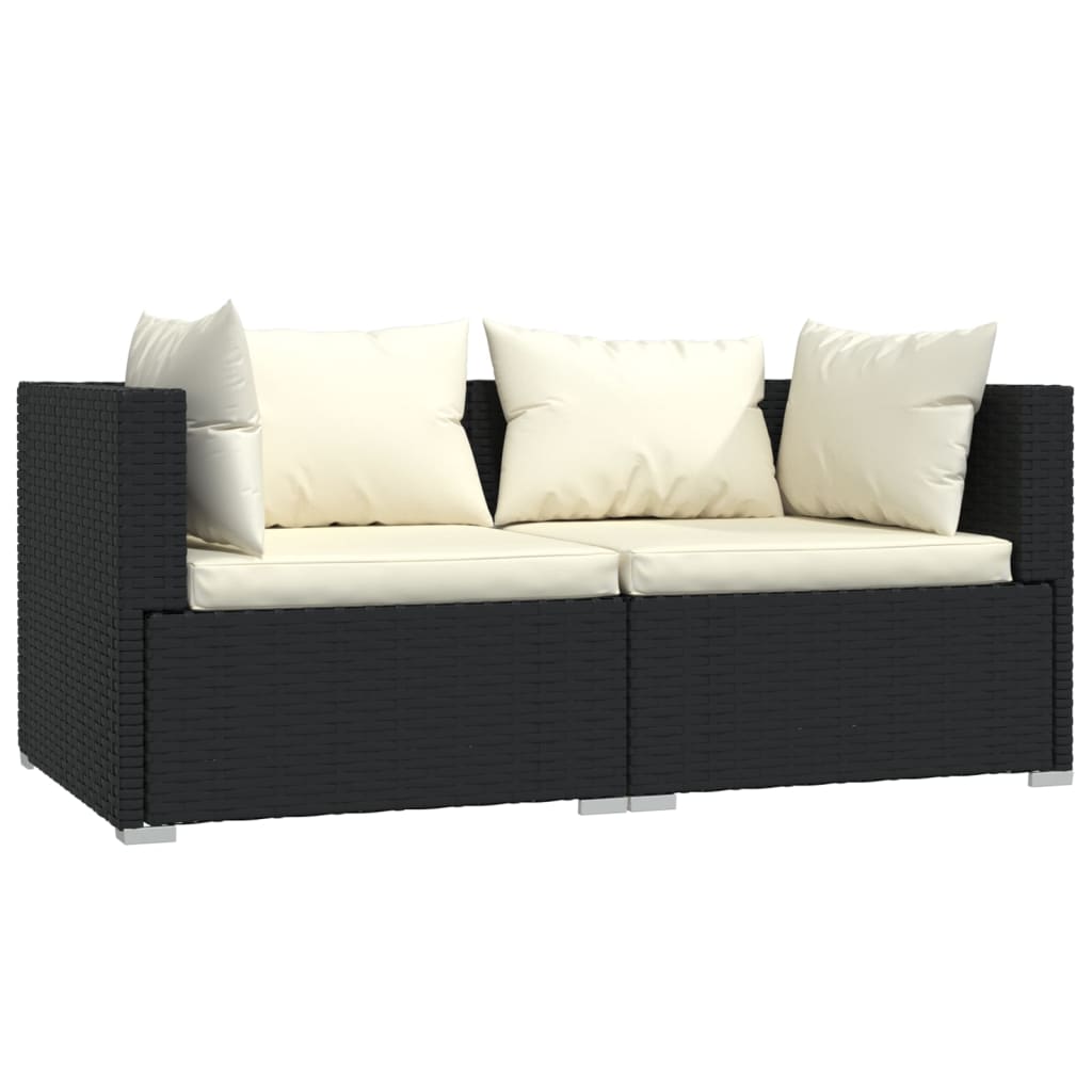 3 pcs conjunto lounge de jardim c/ almofadões vime PE preto