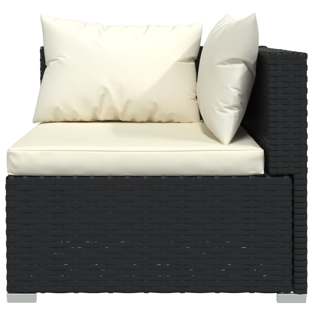 3 pcs conjunto lounge de jardim c/ almofadões vime PE preto