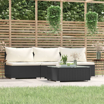 4 pcs conjunto lounge de jardim c/ almofadões vime PE preto