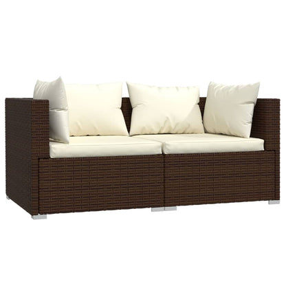 3 pcs conjunto lounge jardim c/ almofadões vime PE castanho