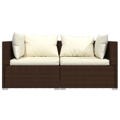 3 pcs conjunto lounge jardim c/ almofadões vime PE castanho