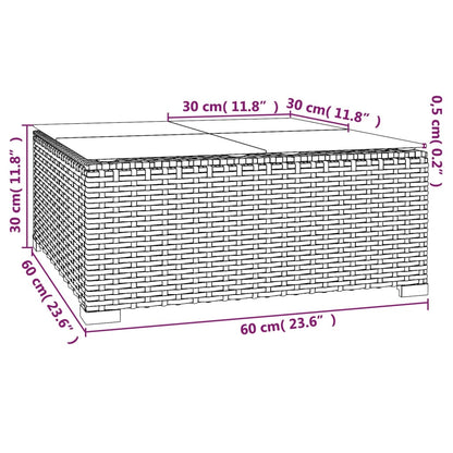 Mesa de centro para jardim 60x60x30 cm vime PE e vidro castanho