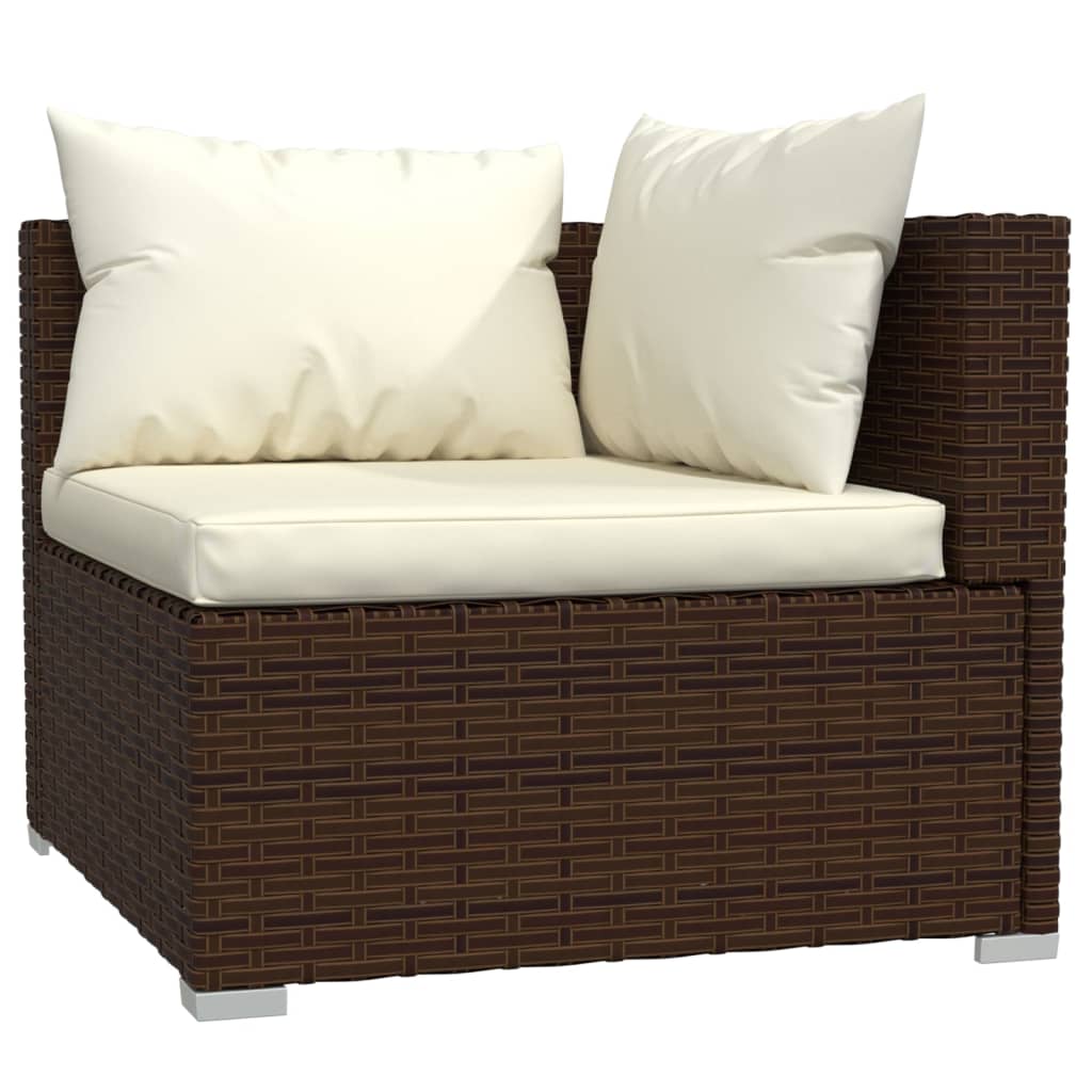 3 pcs conjunto lounge jardim c/ almofadões vime PE castanho