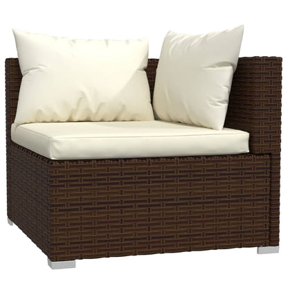 3 pcs conjunto lounge jardim c/ almofadões vime PE castanho