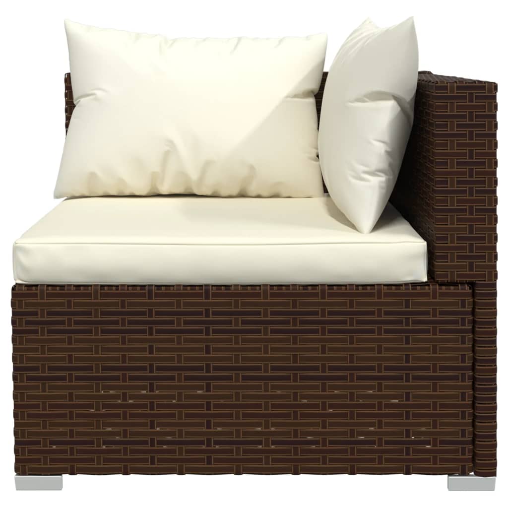 3 pcs conjunto lounge jardim c/ almofadões vime PE castanho