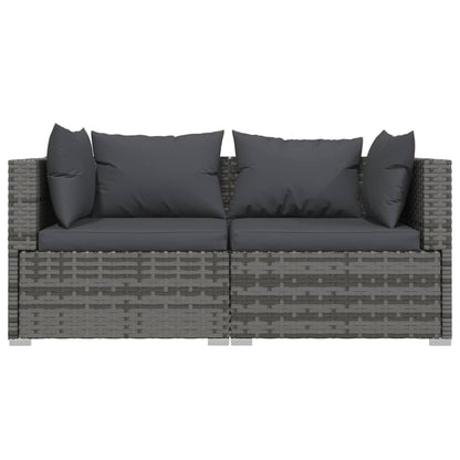 3 pcs conjunto lounge de jardim c/ almofadões vime PE cinzento