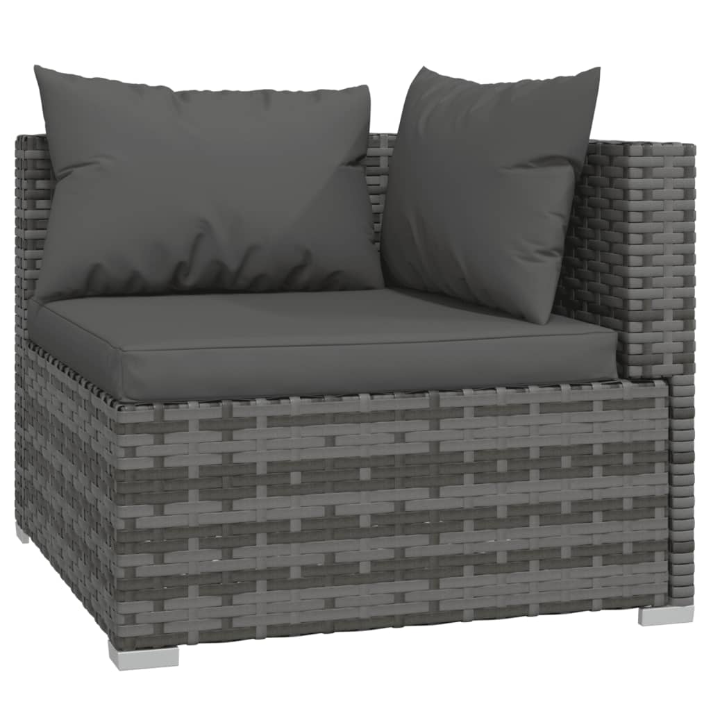 4 pcs conjunto lounge de jardim c/ almofadões vime PE cinzento