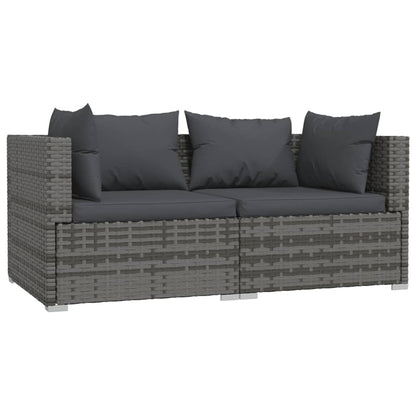 3 pcs conjunto lounge de jardim c/ almofadões vime PE cinzento